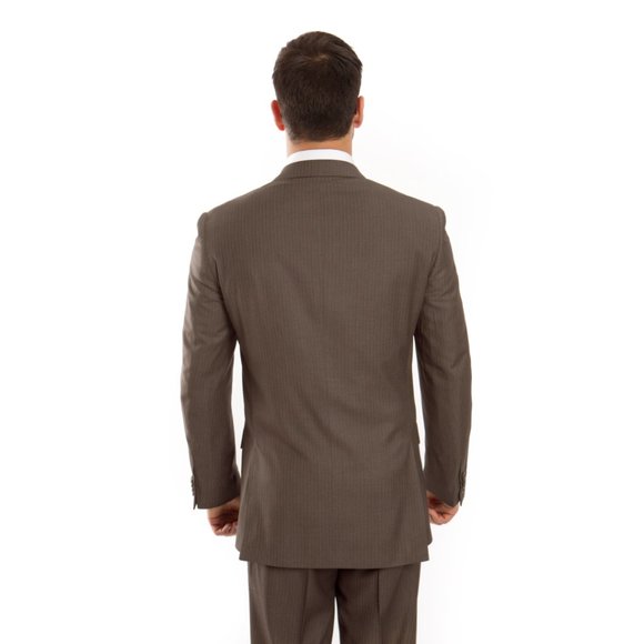 Modern Fit Pinstriped Mens 2-Piece Suit Set, Taupe - Picture 4 of 5